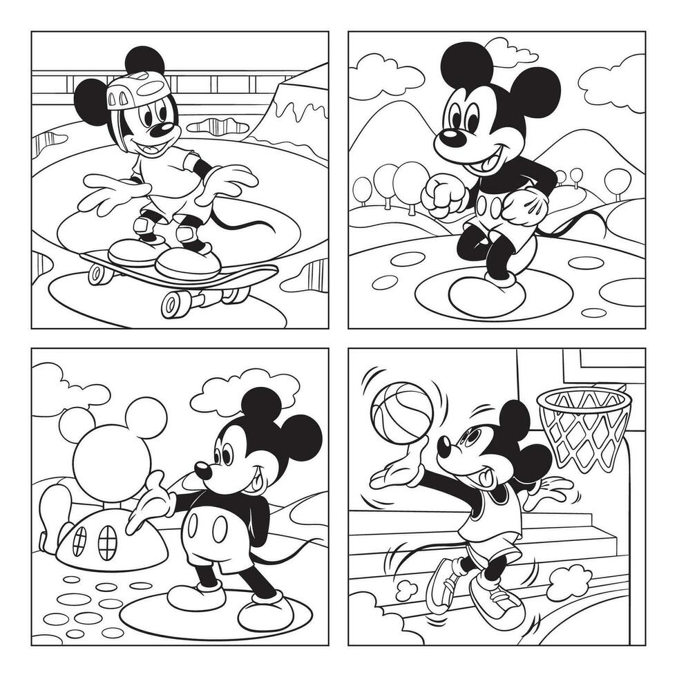 Cute Mouse in Action Children Coloring Book vector