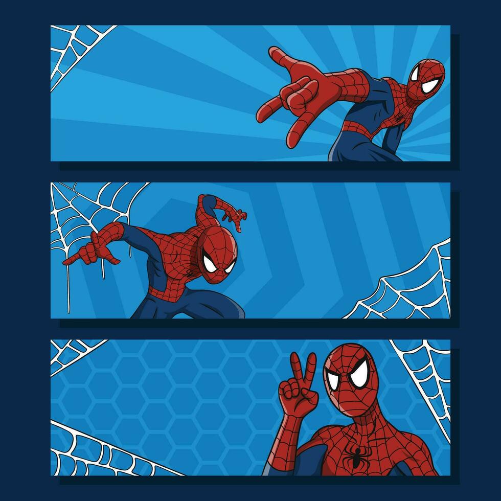 araña súper héroe horizontal bandera conjunto vector