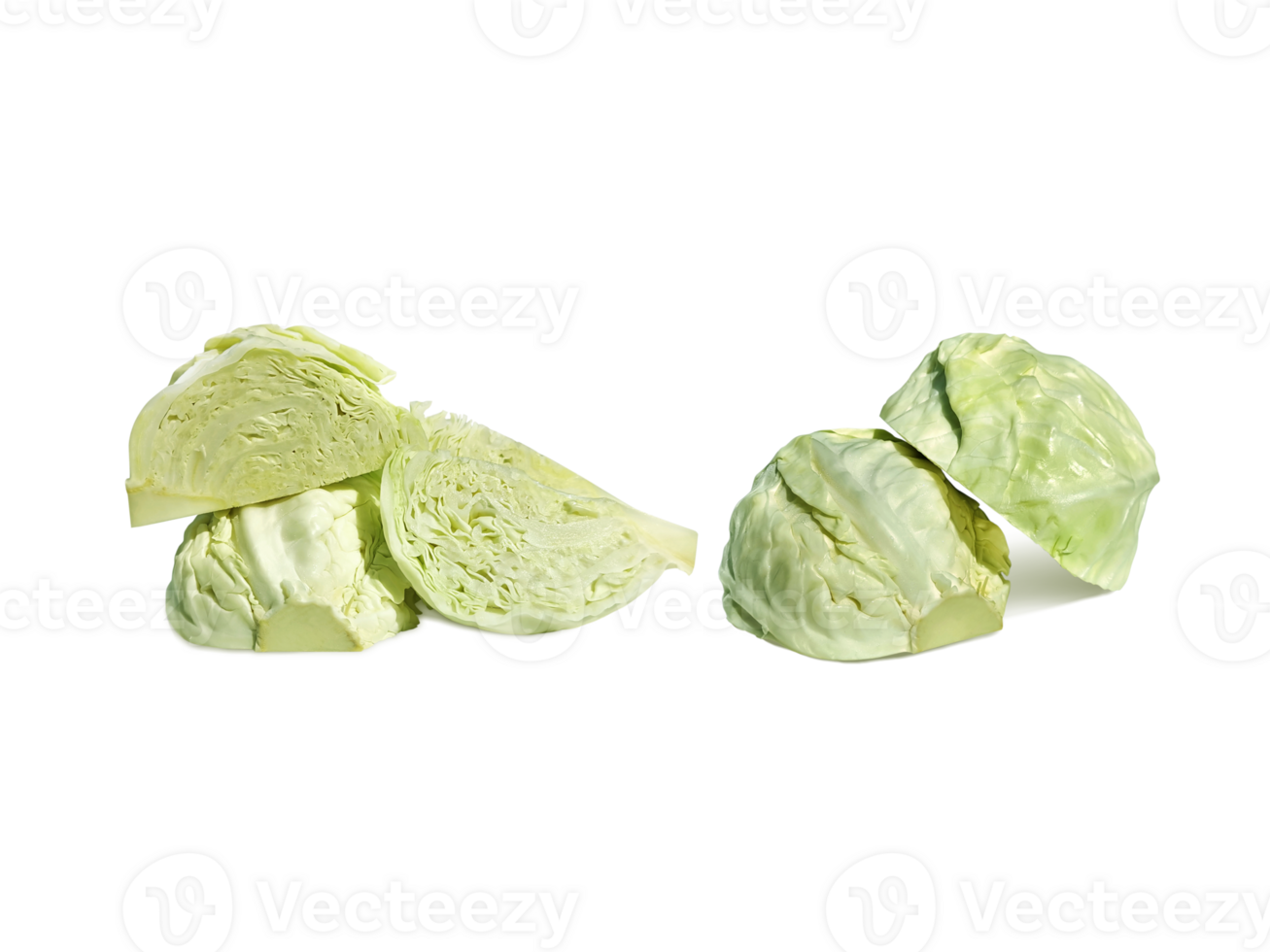 Cut of green cabbage, transparent background png