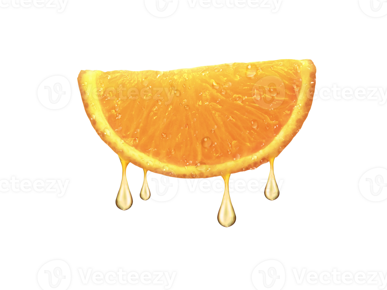 drops of juice falling from orange half, transparent background png