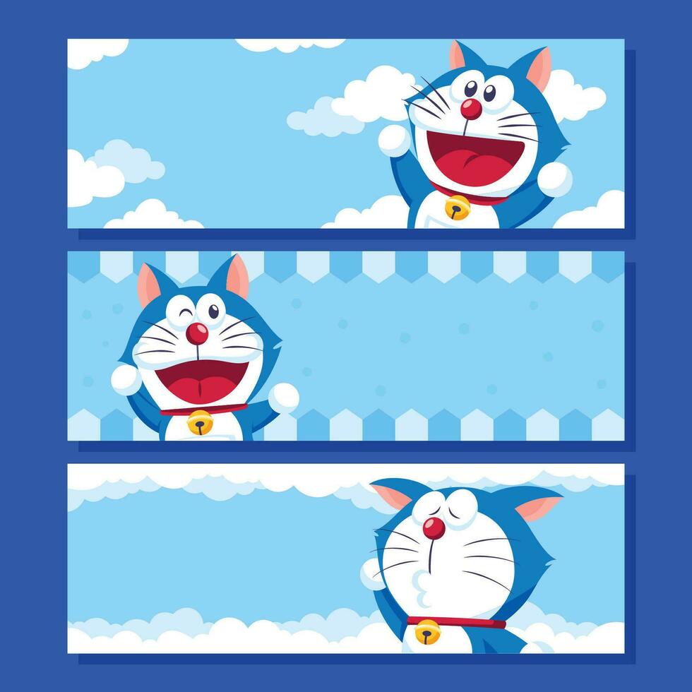 Blue Cat Horizontal Banner Set vector