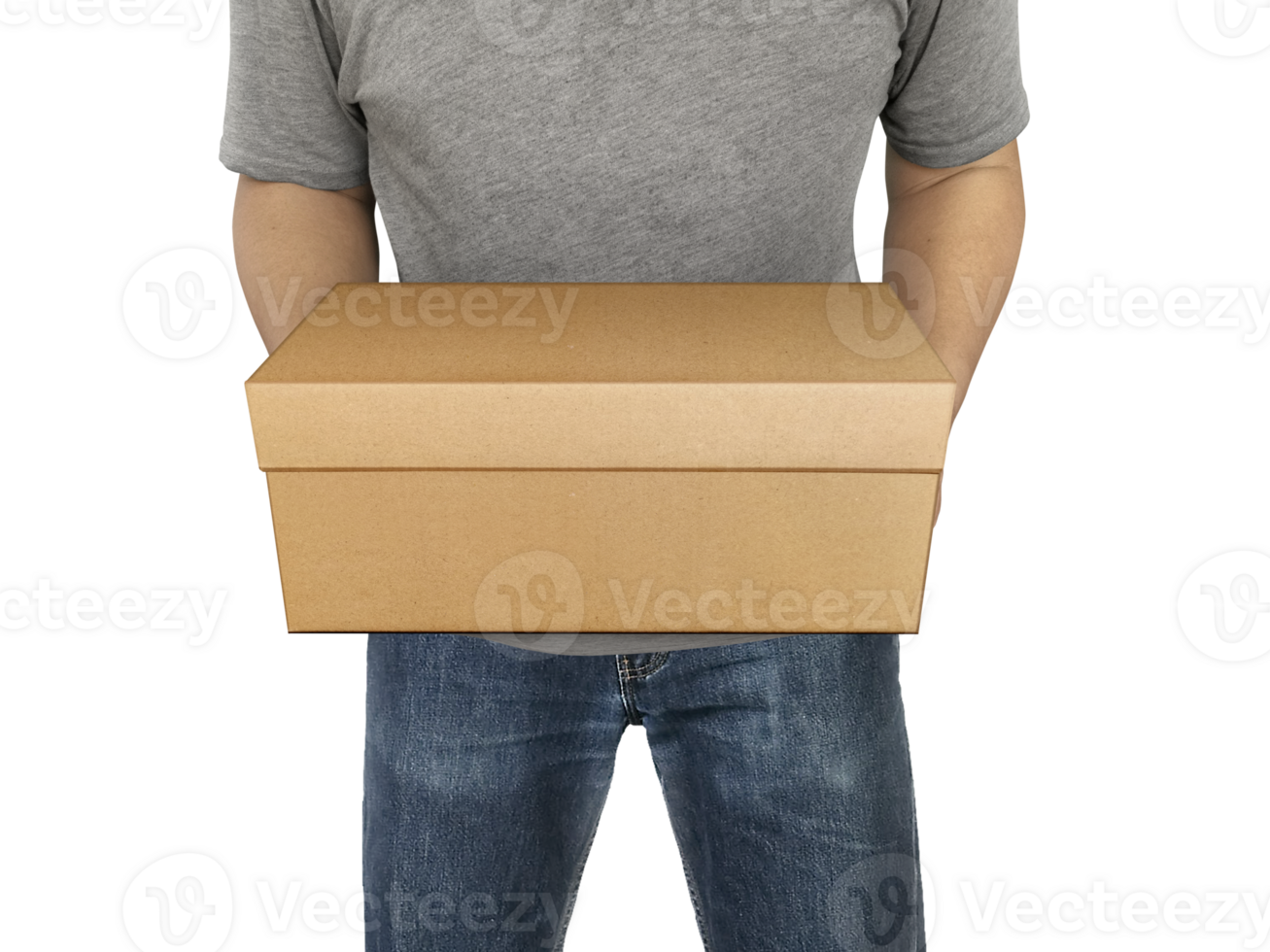 Delivery man holding cardboard boxes transparent background png