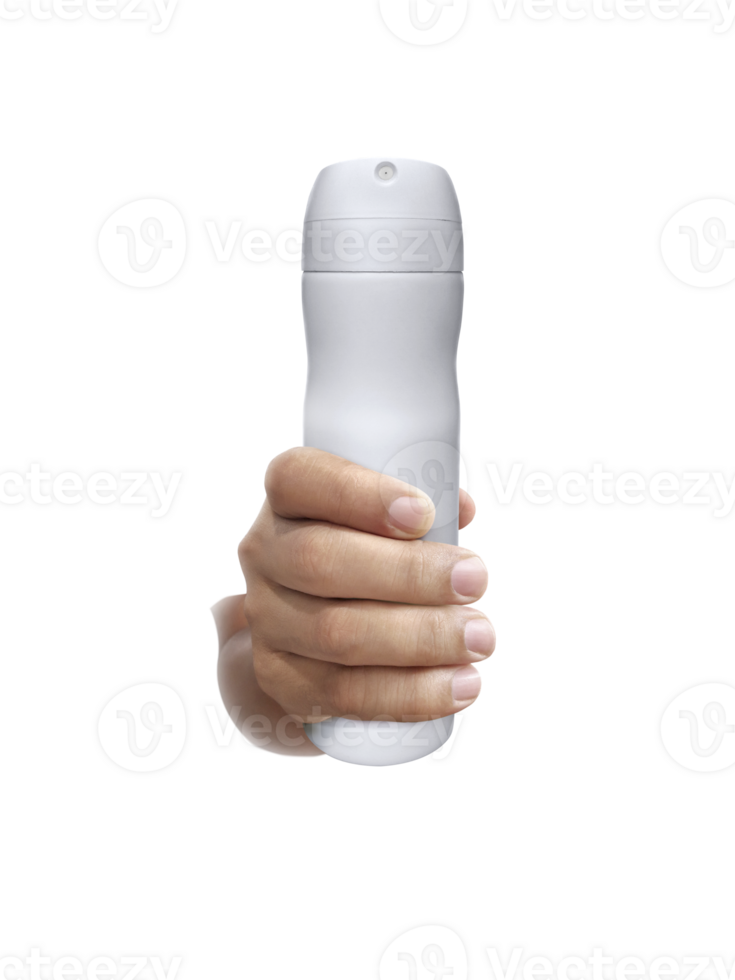 A man holding white Bottles Spray transparent background png