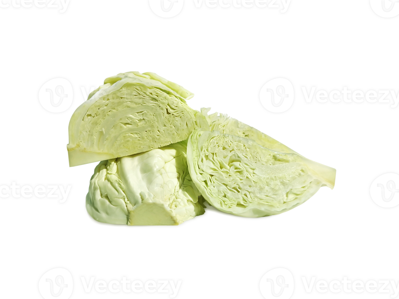 Cut of green cabbage, transparent background png