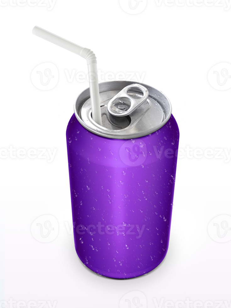 Aluminum can with the ring pull and straw transparent background png