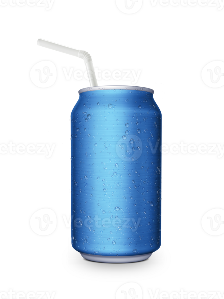 Aluminum can with the ring pull and straw transparent background png