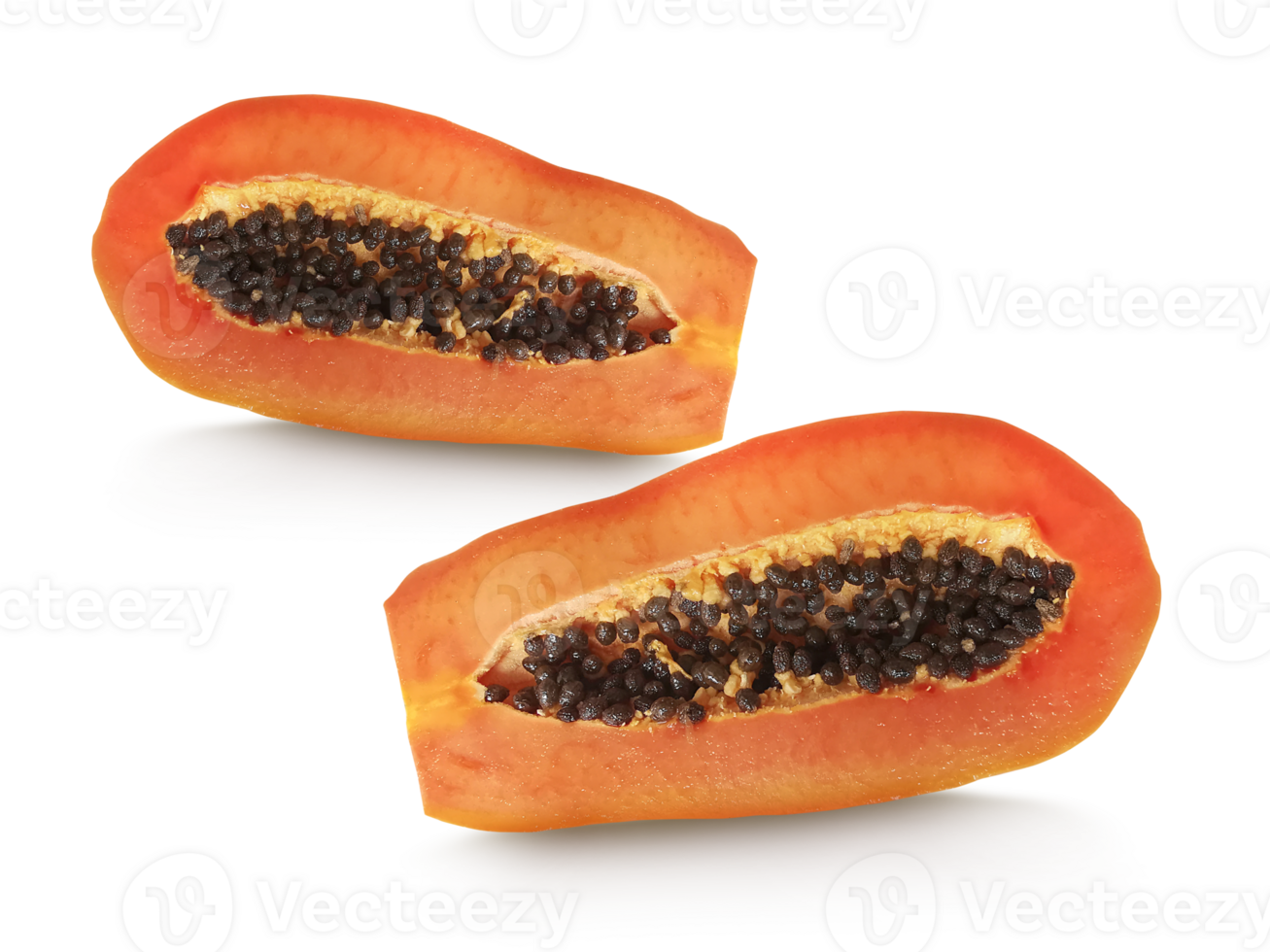 half of ripe papaya fruit with seeds transparent background png