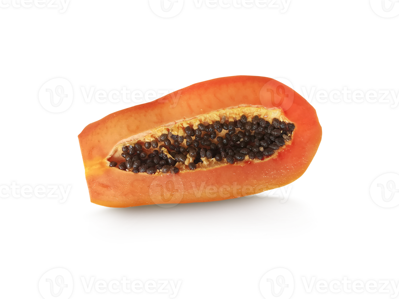 half of ripe papaya fruit with seeds transparent background png