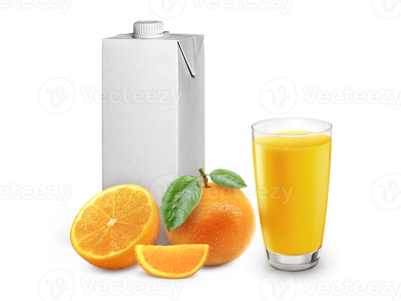 Fresh orange juice with fruits and fruit box, transparent background png