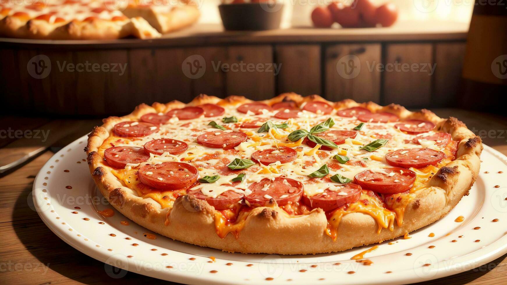 Pepperoni Pizza with Crispy Crust. AI Generated. photo