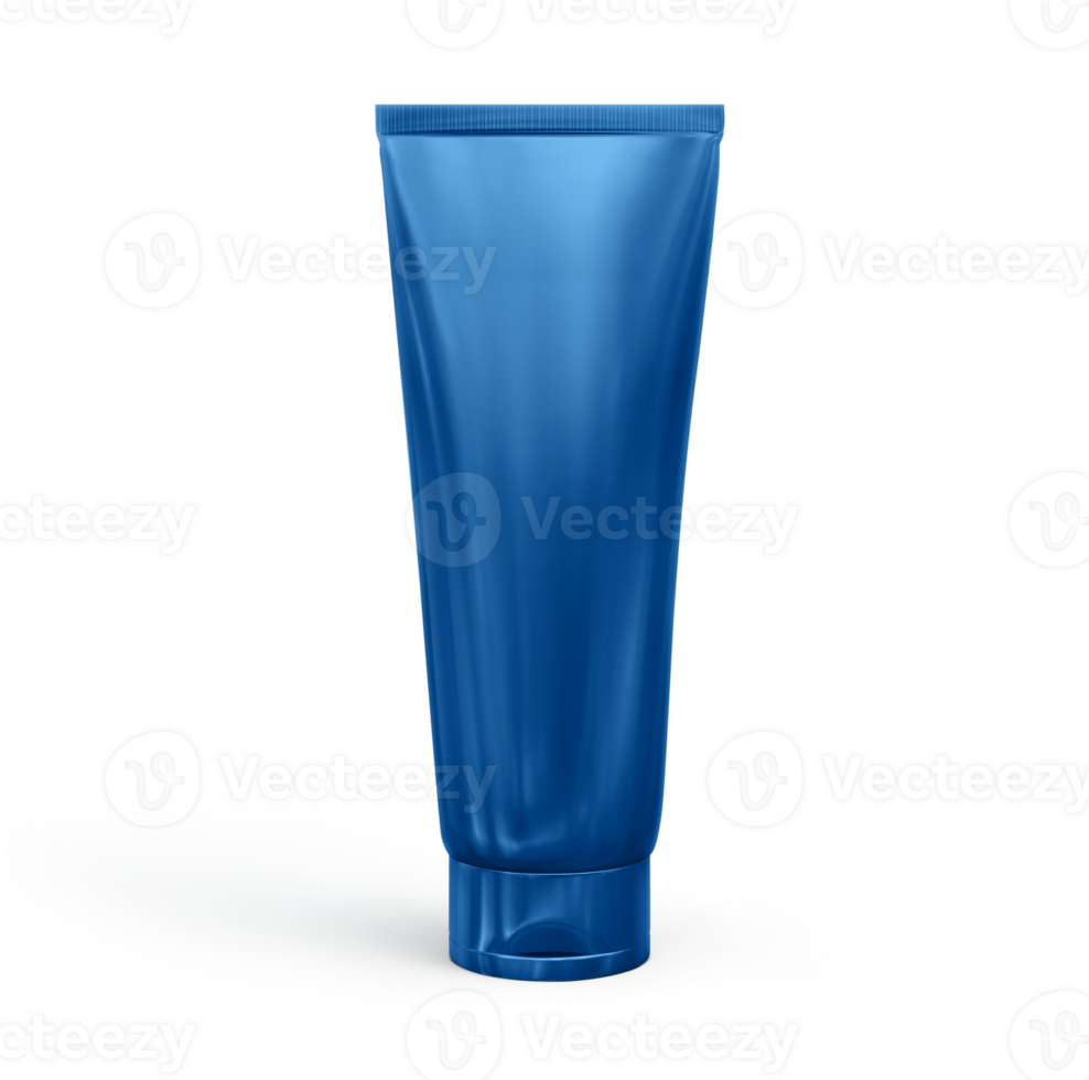 Blue plastic cosmetic tube for cream or gel mockup transparent background png