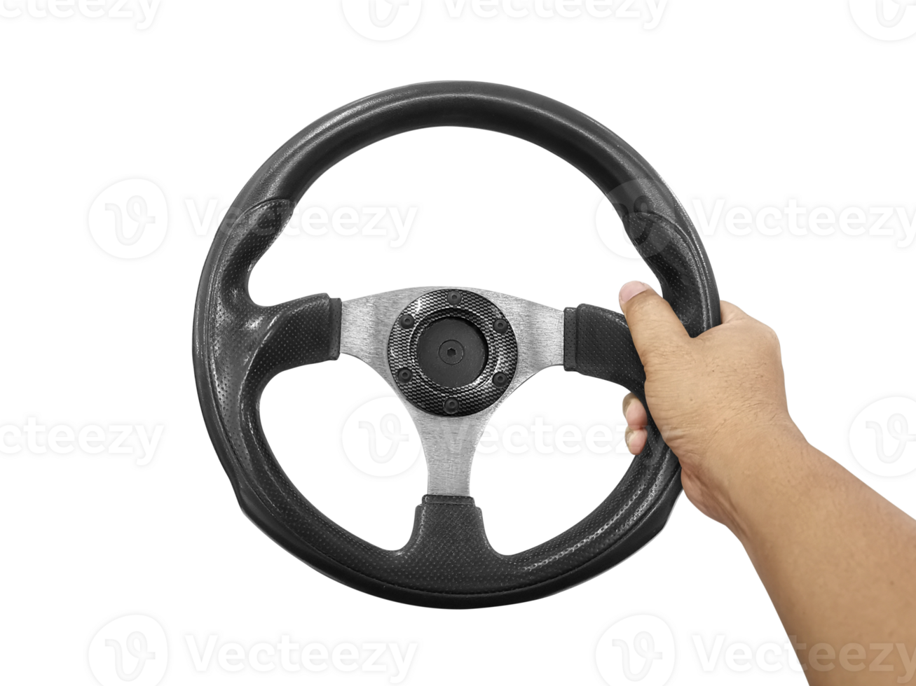 Hands holding steering wheel transparent background png