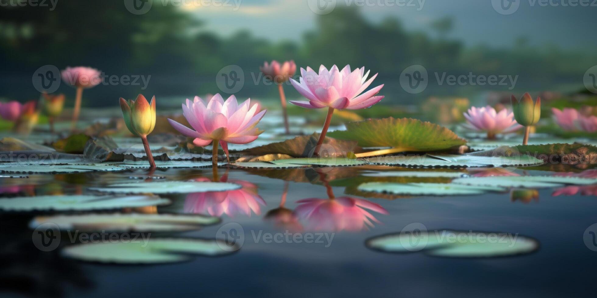 Blossom lotus purple flower, AI Generated photo