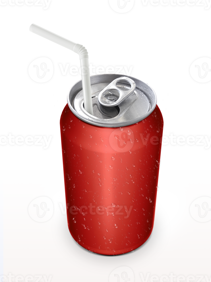 Aluminum can with the ring pull and straw transparent background png