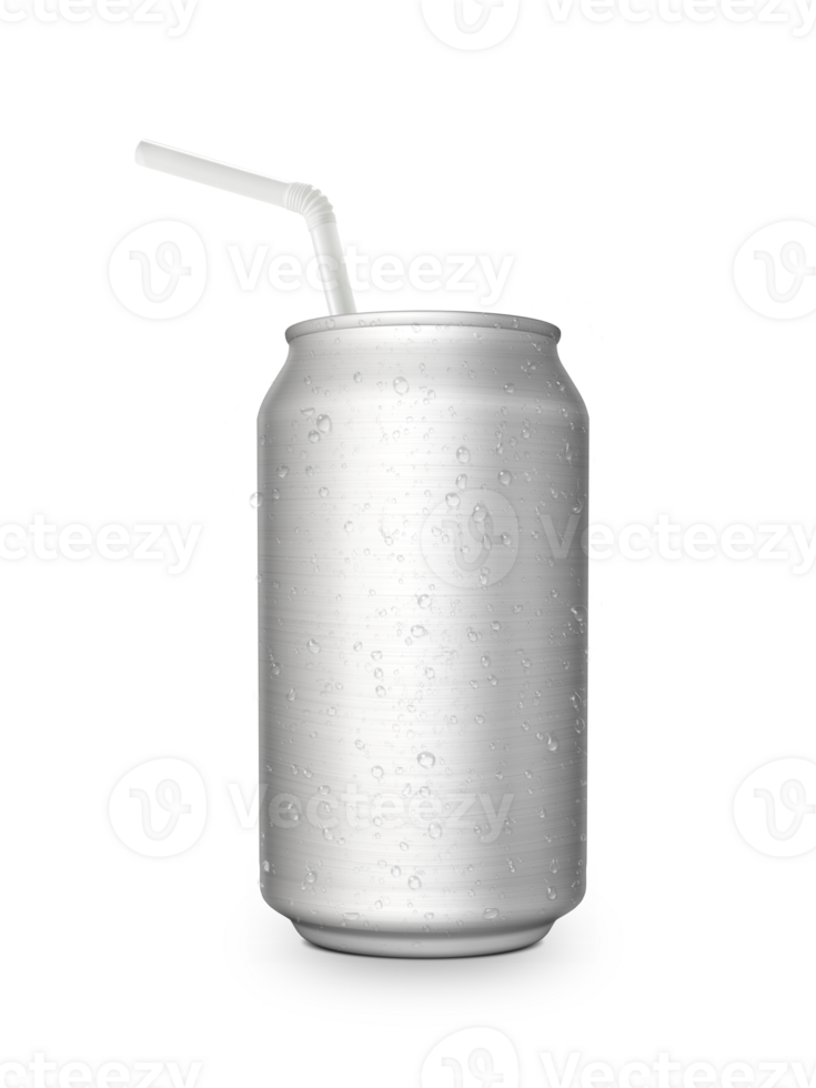 Aluminum can with the ring pull and straw transparent background png