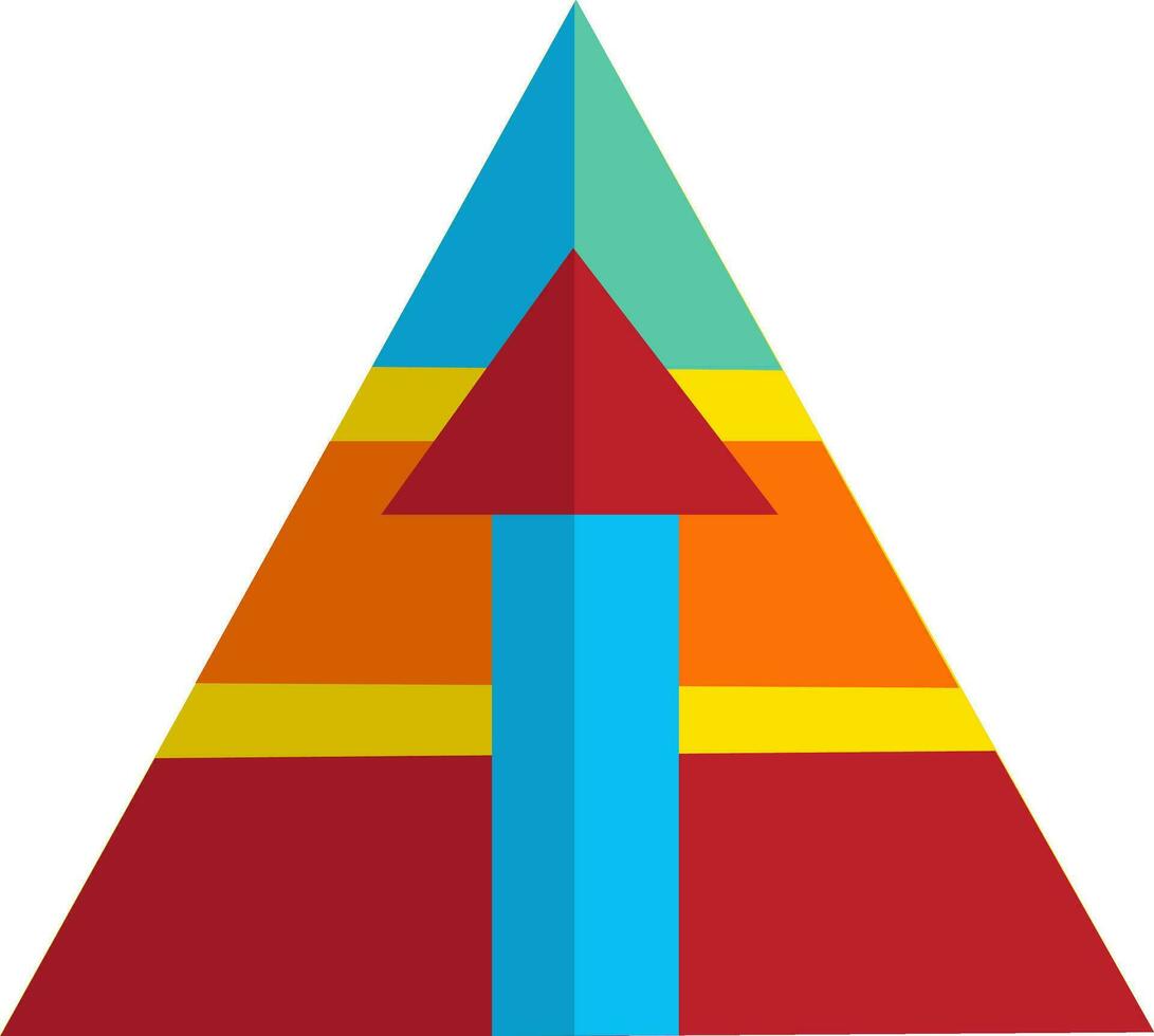 Blue arrow on triangle in orange and red color. vector