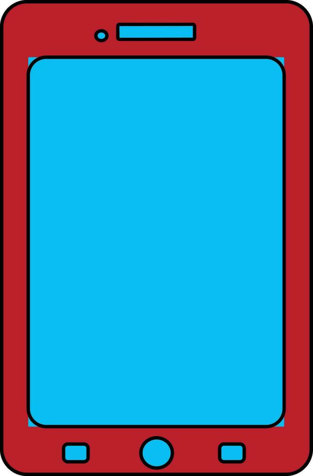 Red and blue smartphone in black line art. vector
