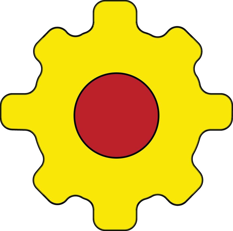 Black line art settings cogwheel in yellow and red color. vector