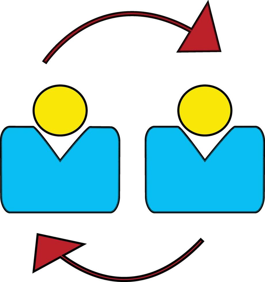 Character of two man rotating red arrow. vector