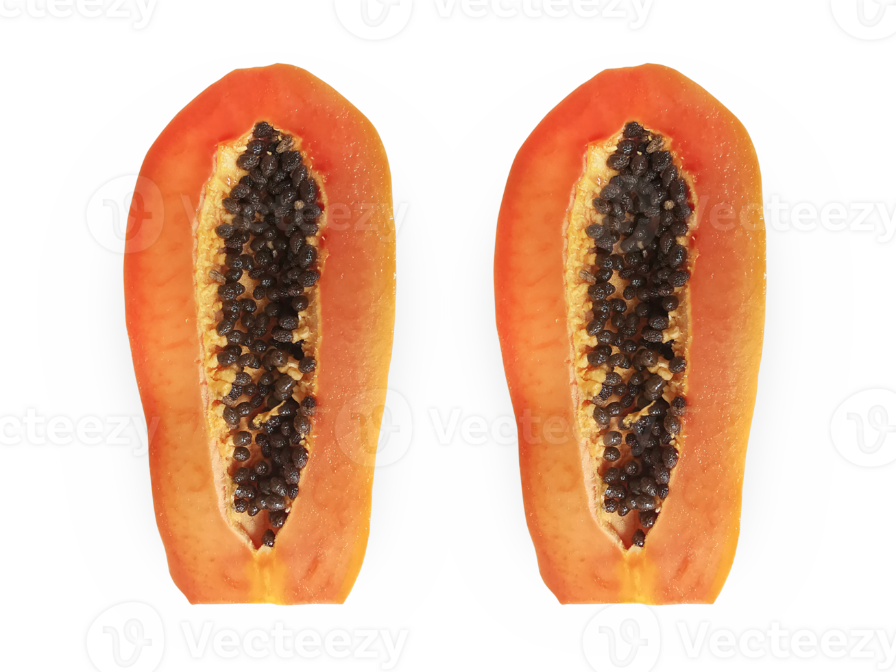 half of ripe papaya fruit with seeds transparent background png