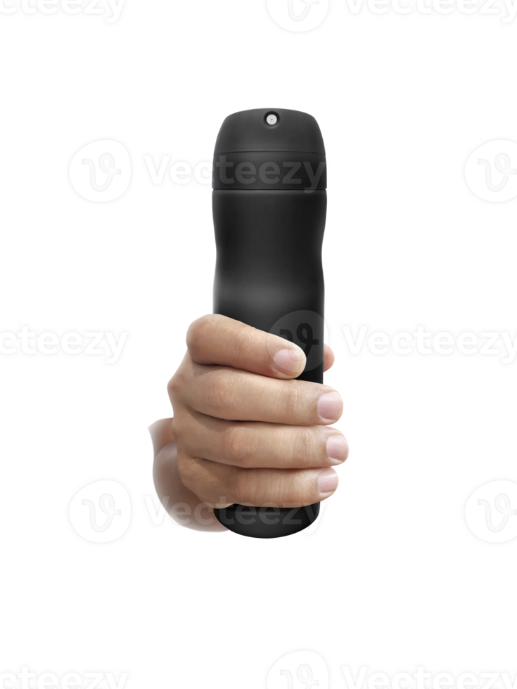A man holding black Bottles Spray transparent background png