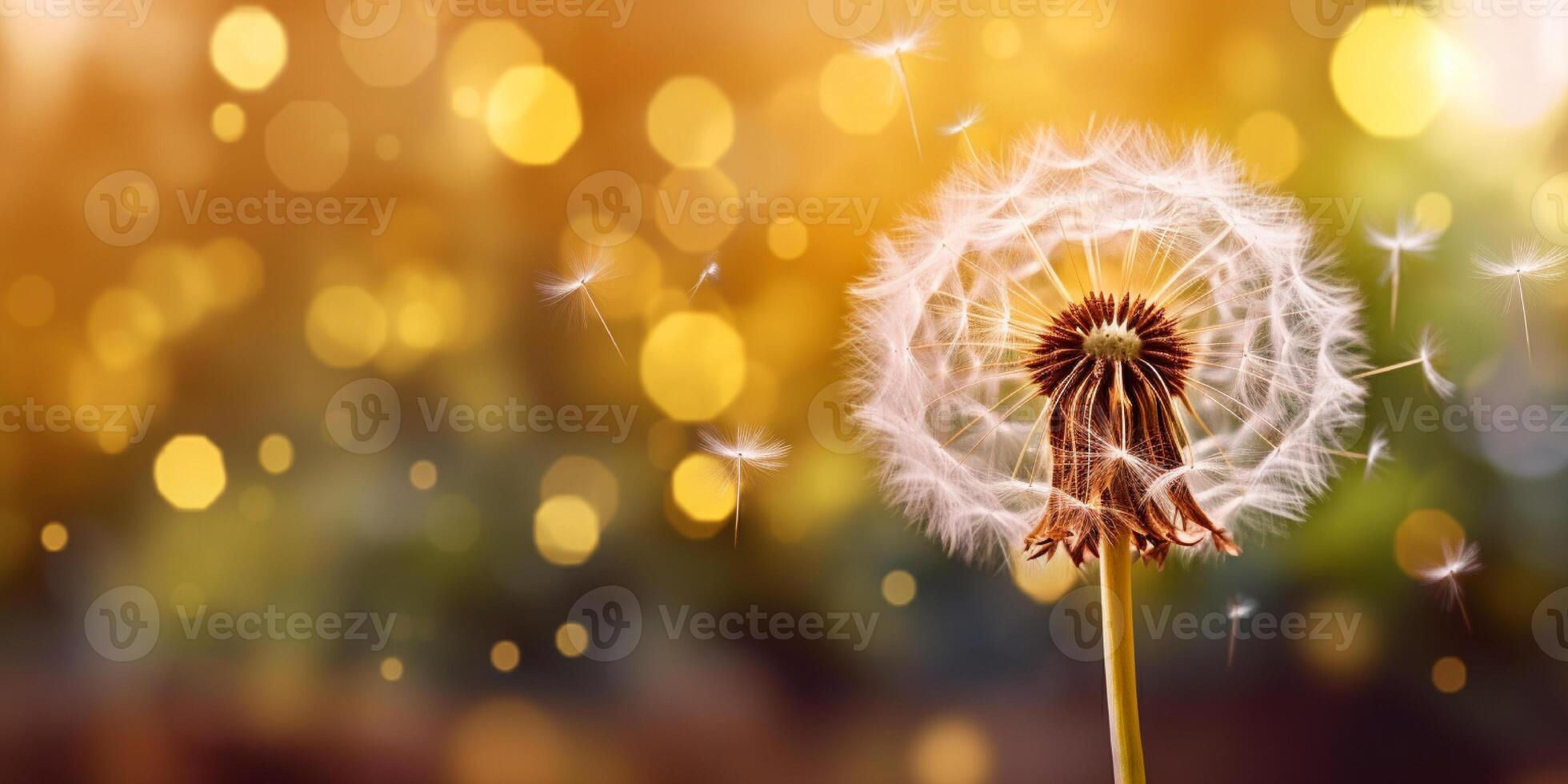 Dandelion flower, copy space blurred background, AI Generated photo