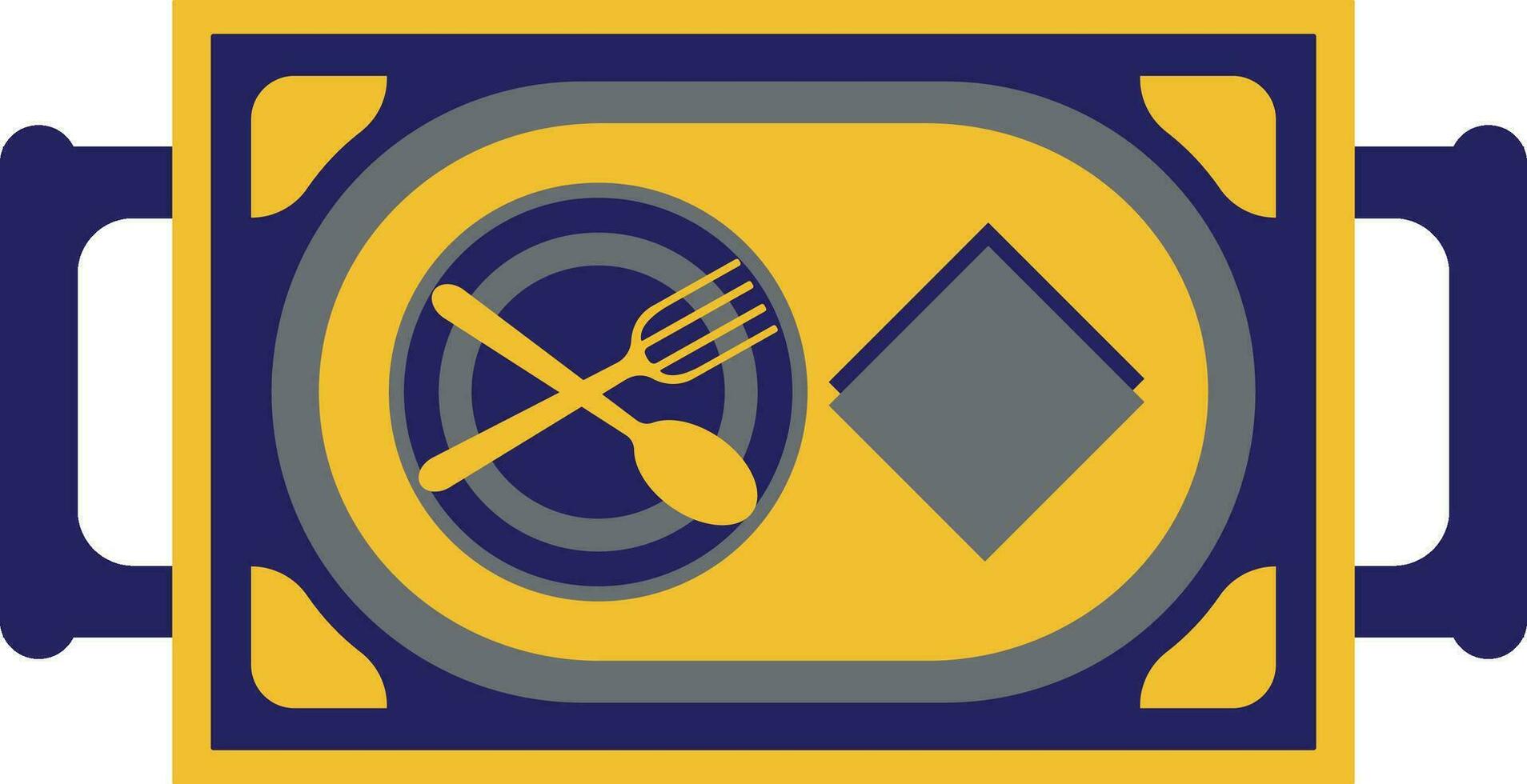 pan, cuchara y tenedor con plato en Trey. vector