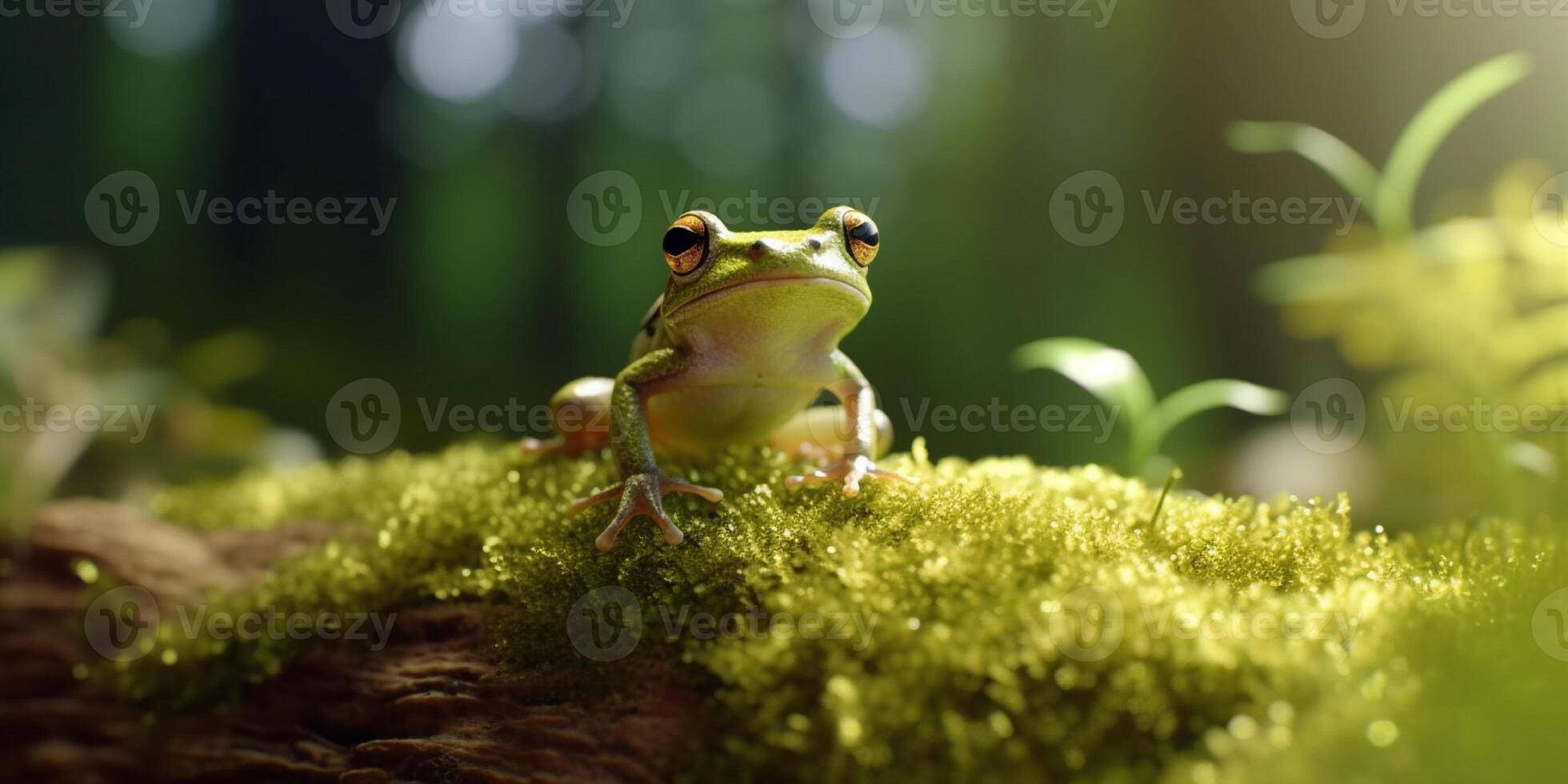 pequeño rana y césped macro fotografía por generativo ai herramientas foto