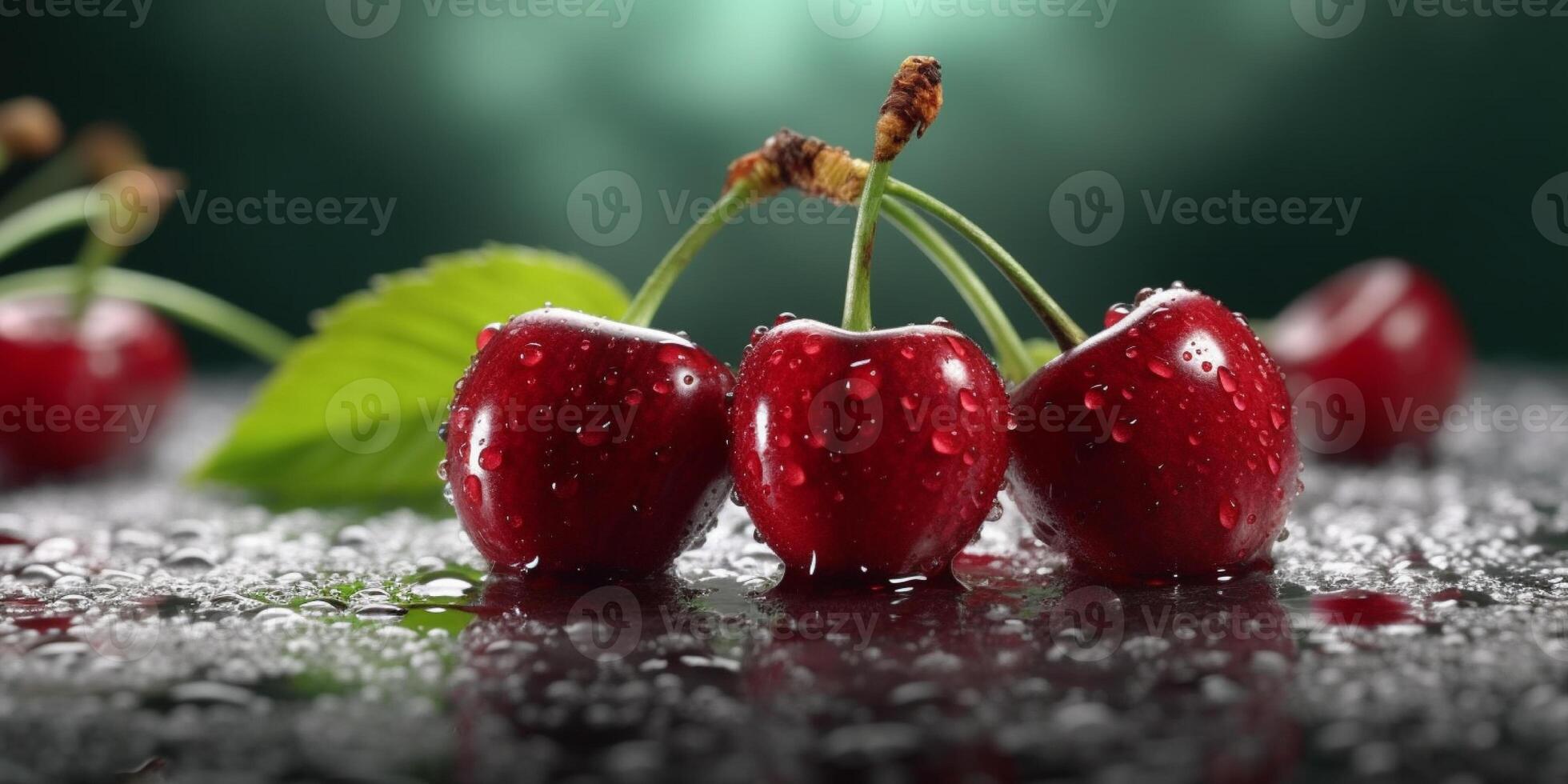 Cherry organic fruit copy space blurred background, photo