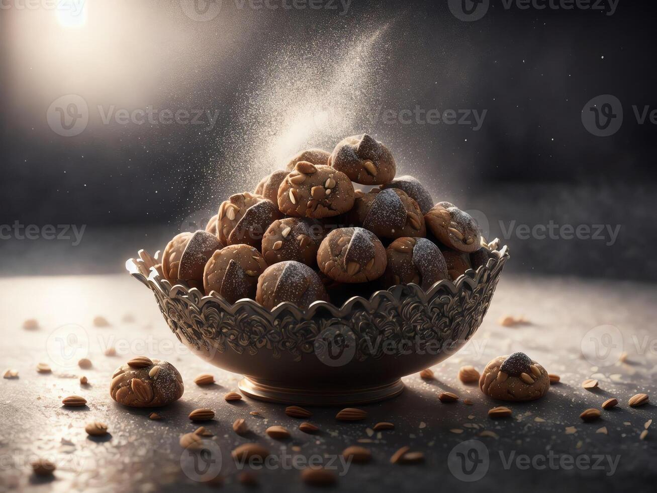 Italian amaretti almond cookies isolated on white background . . photo