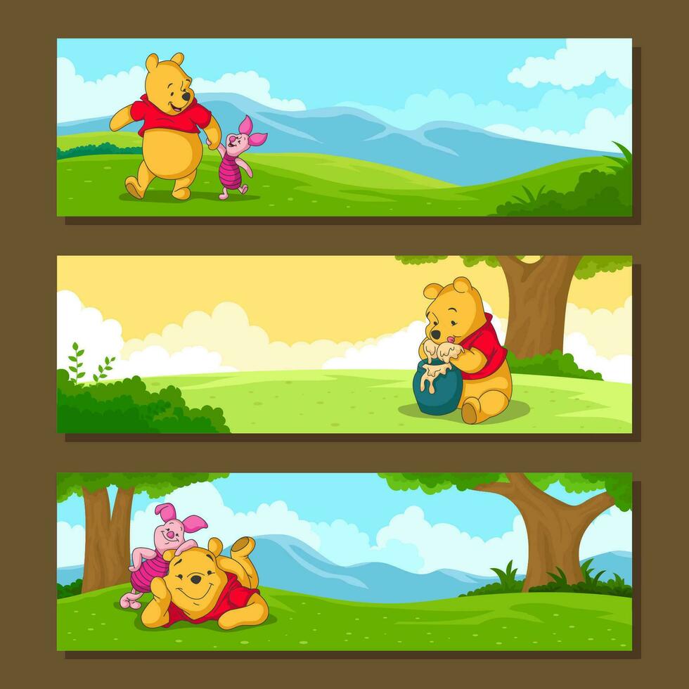 Bear and Little Pig Banner Set vector