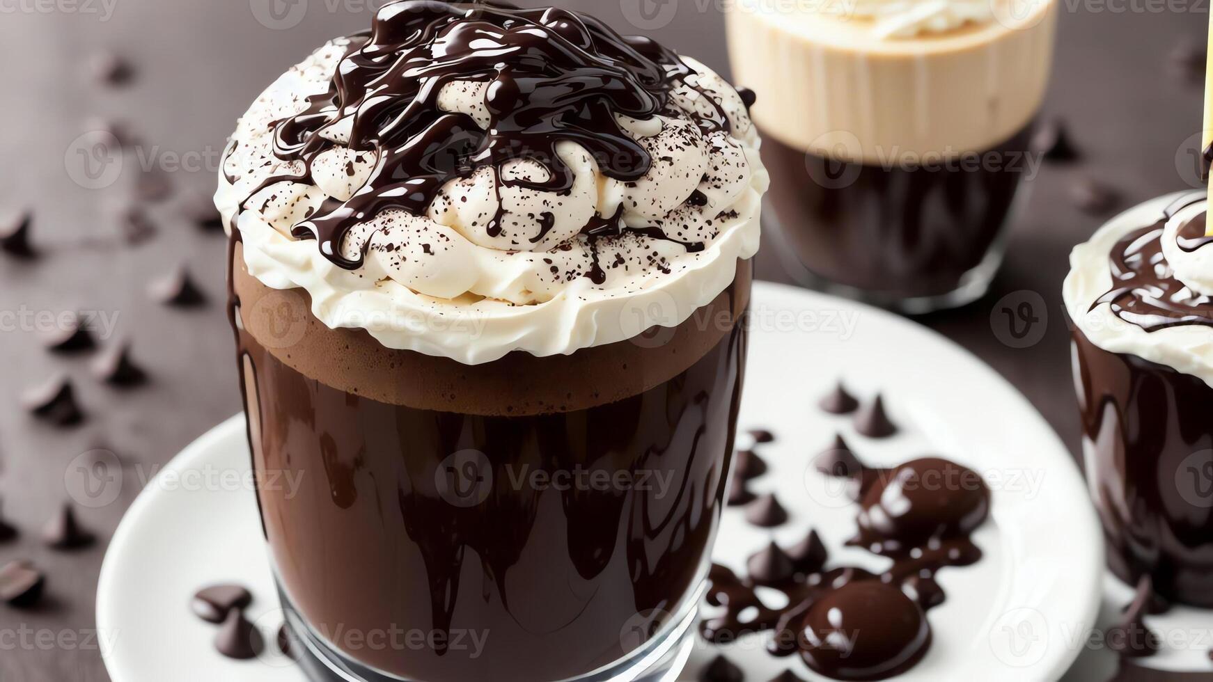 Decadent Coffee Milkshake with Chocolate Syrup and Whipped Cream. . photo