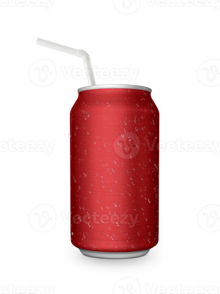 Aluminum can with the ring pull and straw transparent background png