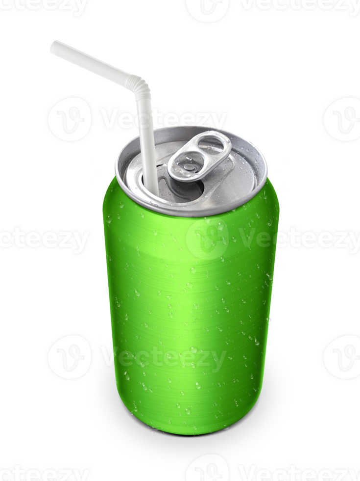Aluminum can with the ring pull and straw transparent background png