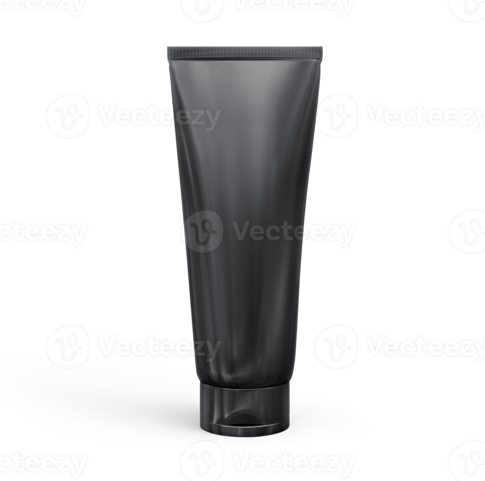 Black plastic cosmetic tube for cream or gel mockup, transparent background png