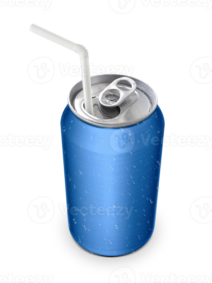 Aluminum can with the ring pull and straw transparent background png