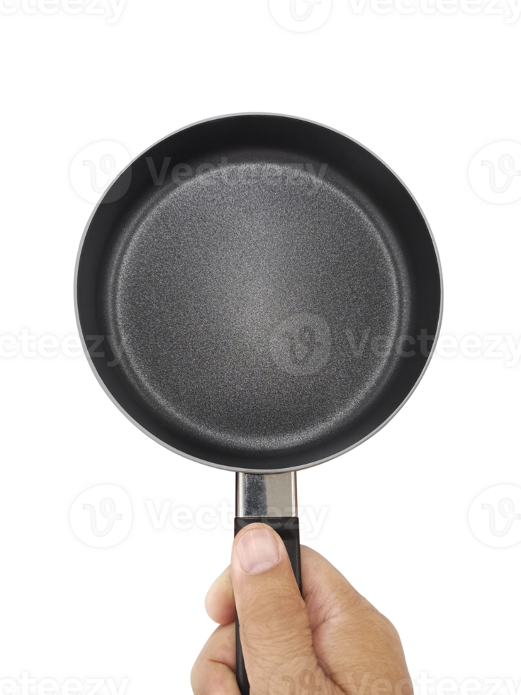 Male's hand holds frying pan, transparent background png