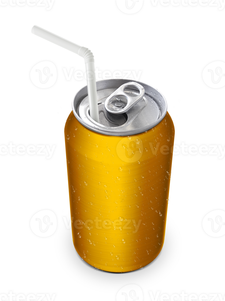 Aluminum can with the ring pull and straw transparent background png