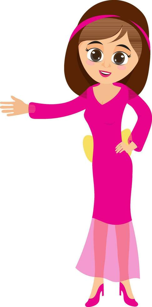 Cartoon character of beautiful bride in pink gown. vector