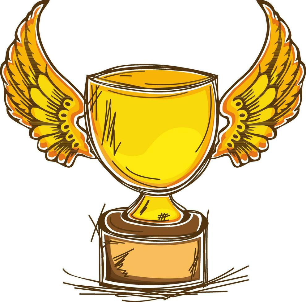 Golden winning trophy with wings. vector