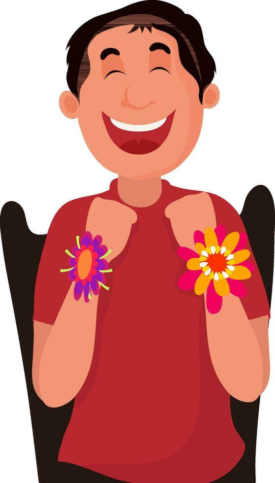 Illustration of a boy showing his Rakhi for Raksha Bandhan. vector