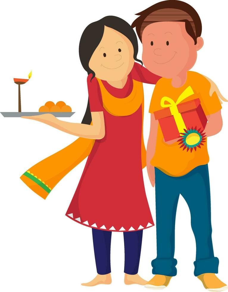 Cute brother and sister hugging each other in Raksha Bandhan. vector