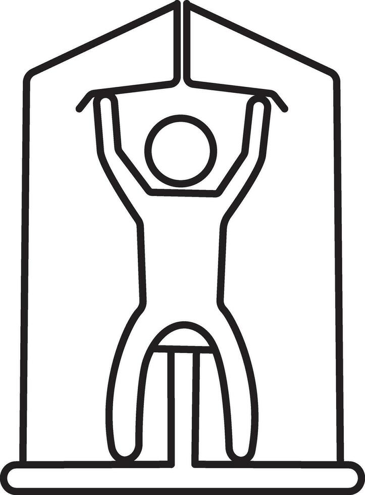 Man exercising on pull down machine. vector