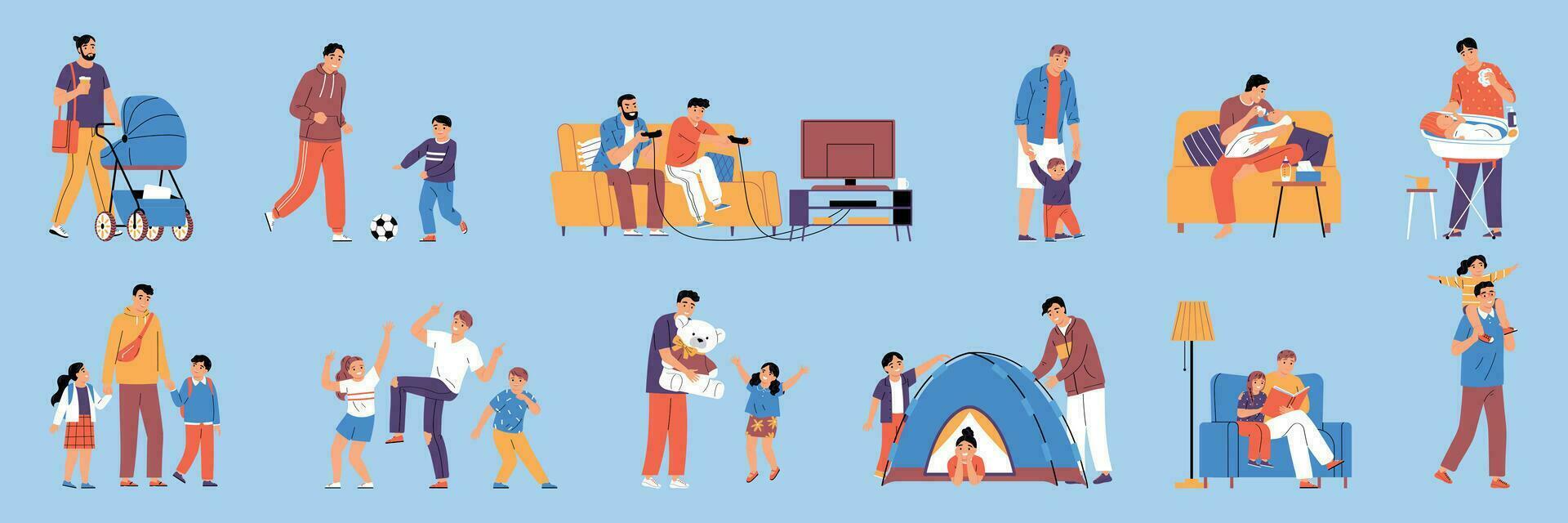 Fathers And Kids Set vector