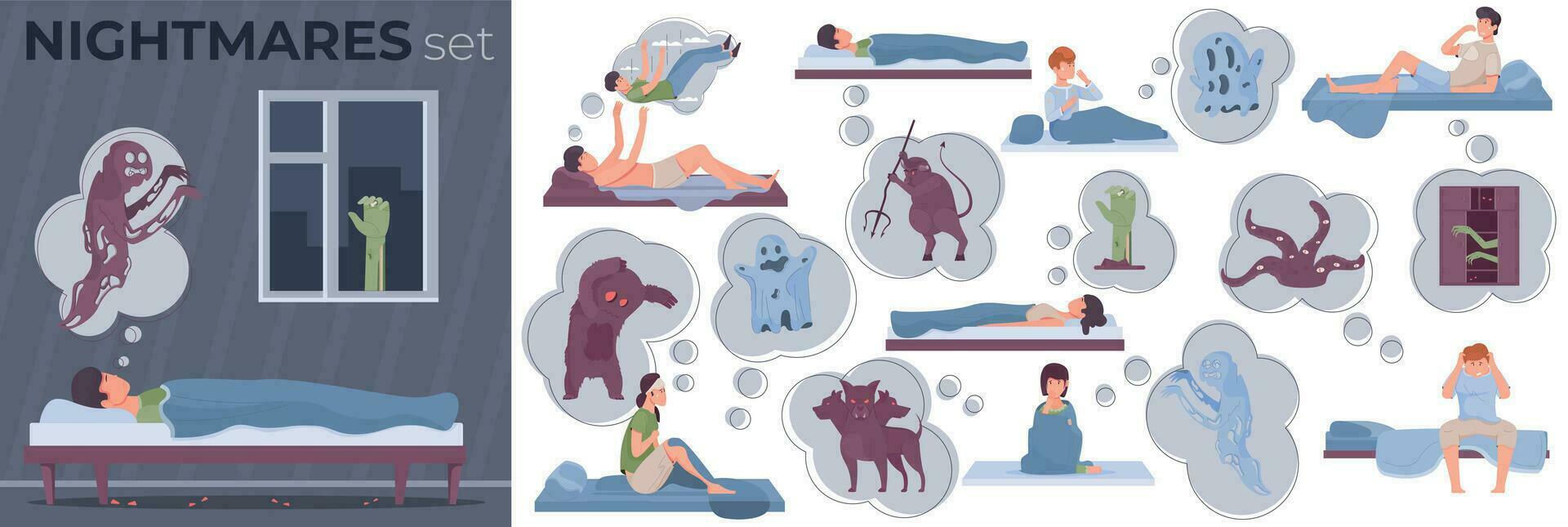 Nightmares Flat Set vector