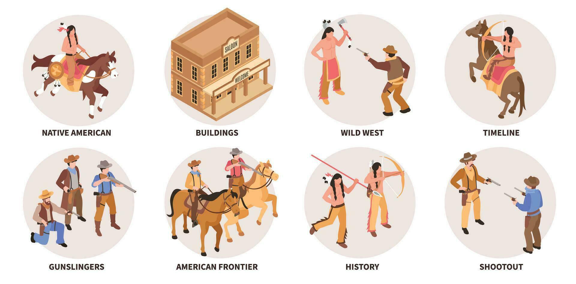 Wild West Isometric Set vector