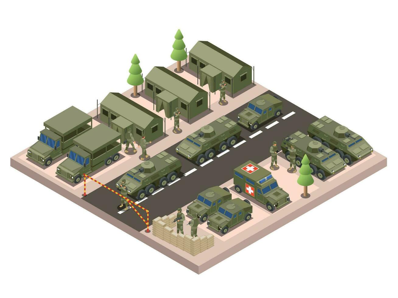 Army Camp Isometric Composition vector
