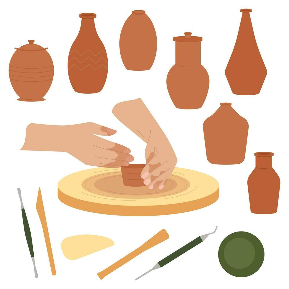 Hands Craft Pottery Icons vector
