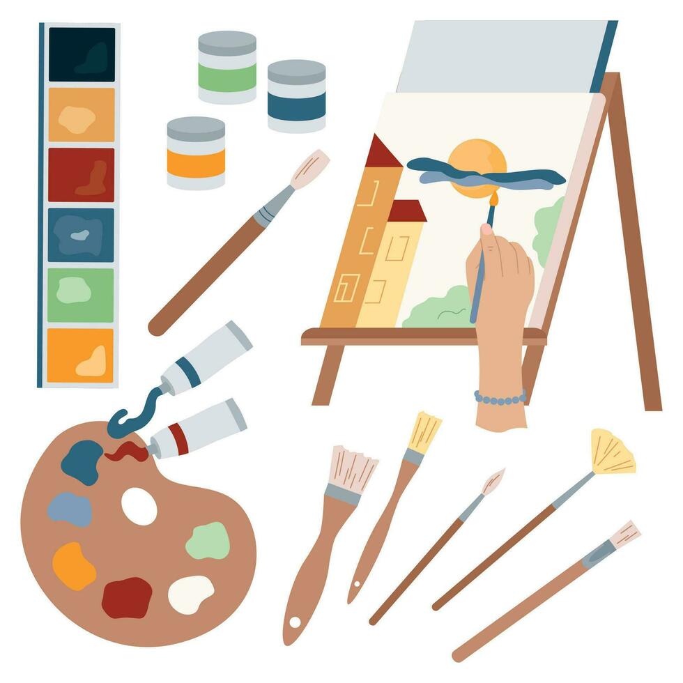 Hands Craft Painting Composition vector