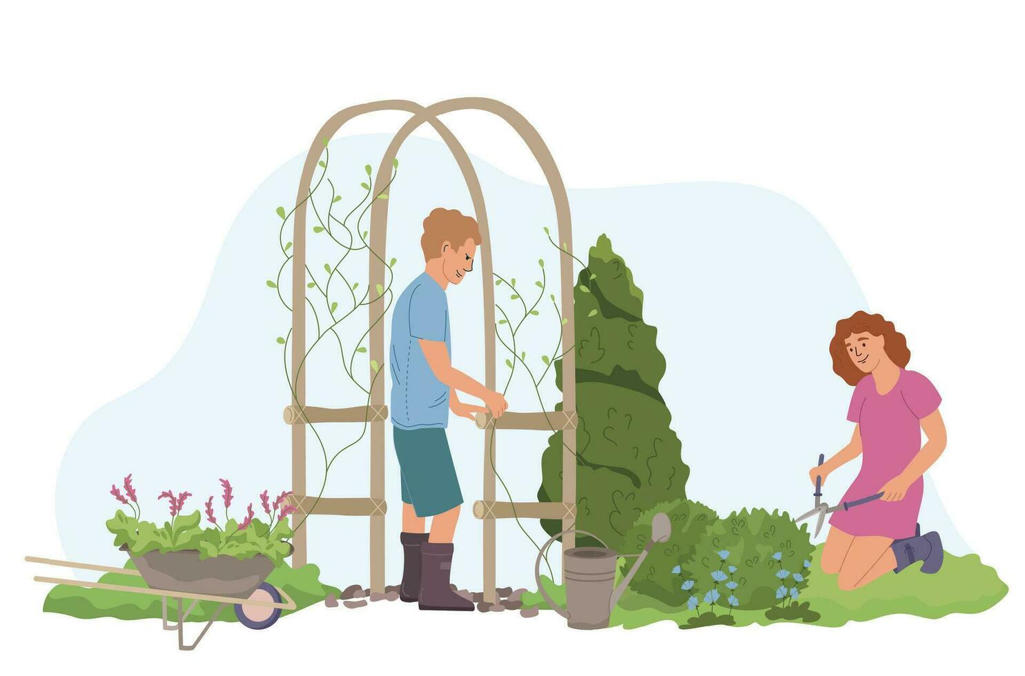 Gardening Works Flat Composition vector